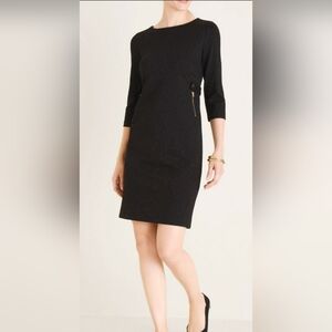 Chicos Dress Womens 6 Ponte Jacquard Sheath Dress Zip Pullover Long Sleeve